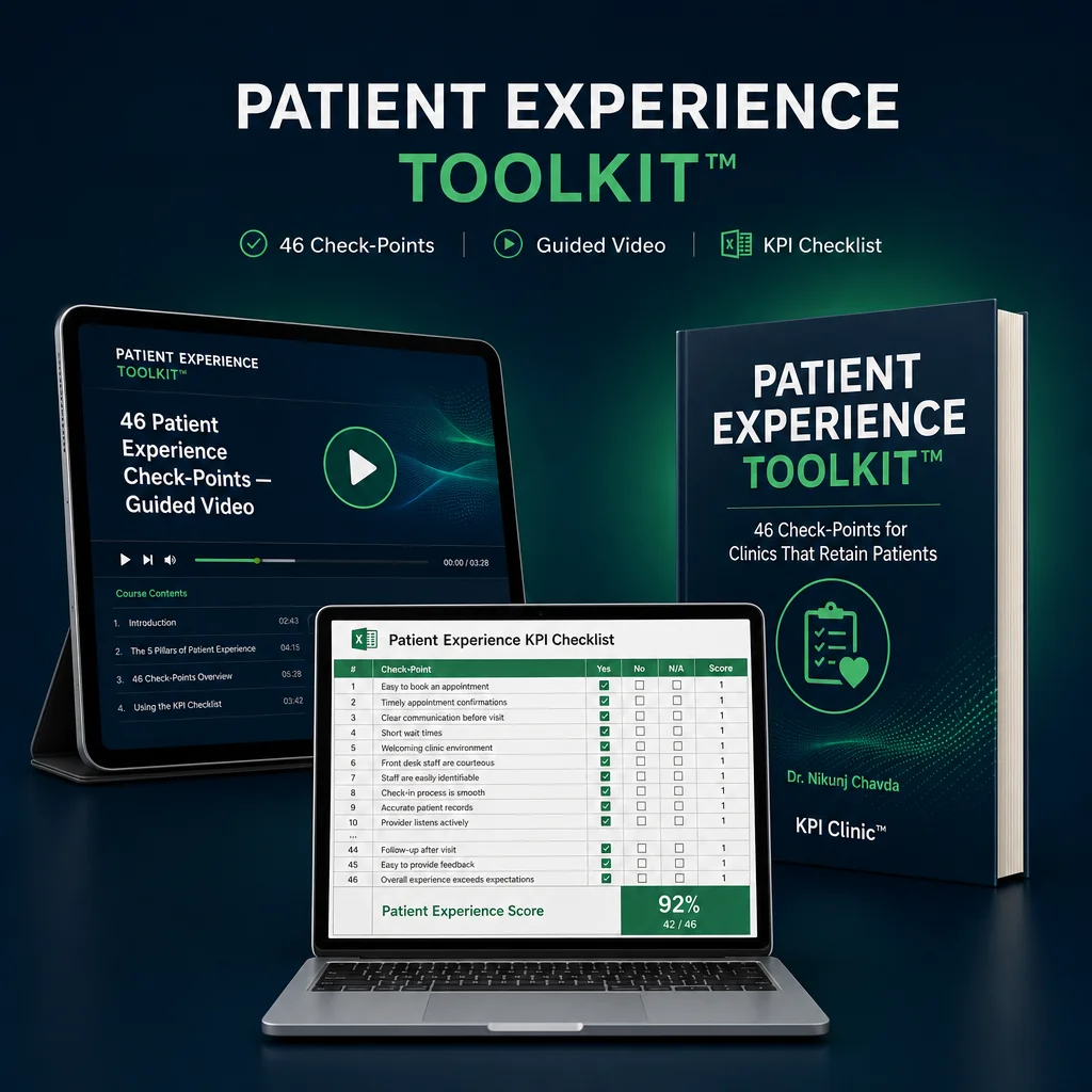 Patient Experience Toolkit™ — 46 check-points delivered as a guided video, Excel KPI tracker and PDF e-book